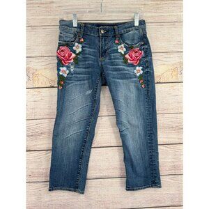 Driftwood Floral Embroidered Crop Jeans Women's 27 Blue Medium Wash‎ Denim